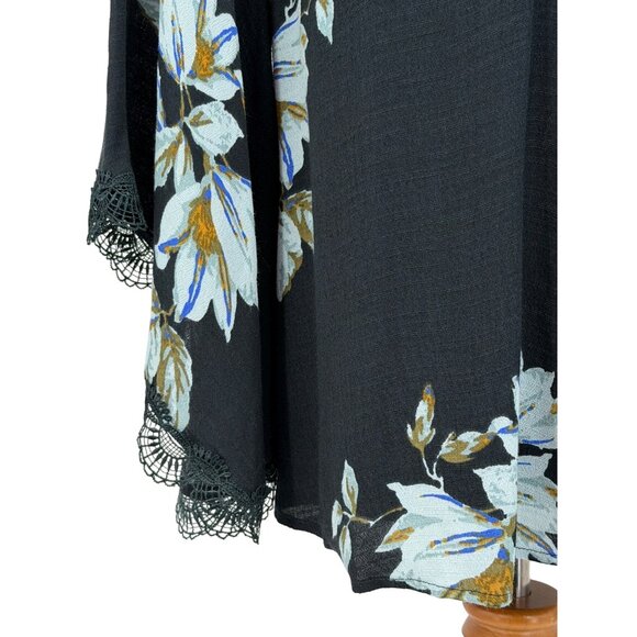 Free People Floral Print Lace Trim Bell Sleeve Mini Shift Dress S| Whimsigoth FP - Picture 15 of 16